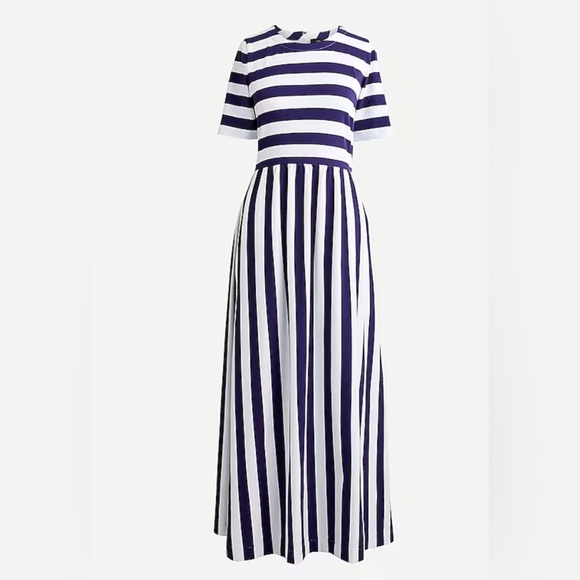 J. Crew Blue and White A-line Maxi Dress with Short Cuffed Sleeves size 4 - Picture 1 of 5